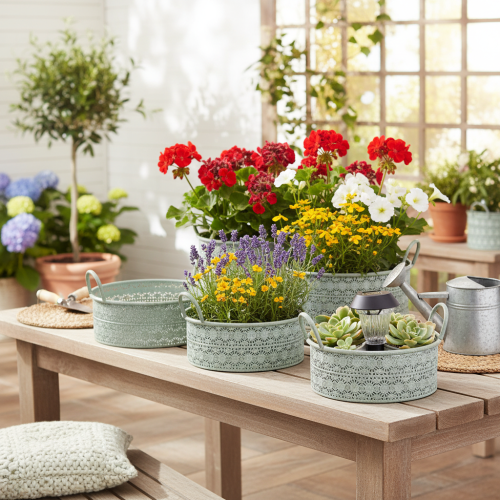 Product Decorative metal bowl with handles, vintage planter, set of 3