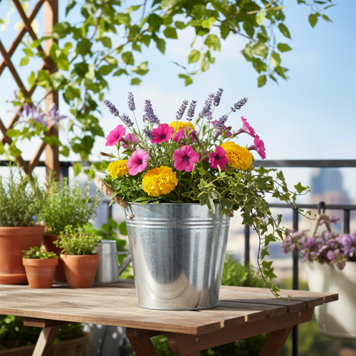 Glossy metal bucket with rope handles, Ø22cm | Floristik24.co.uk