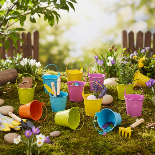 Colorful buckets, Ø8cm H7.5cm, 12 pieces | Floristik24.co.uk
