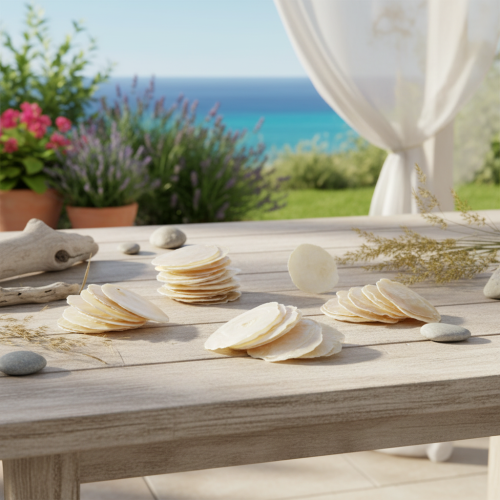 Product Capiz shell slices in natural gold shells, 60 pieces