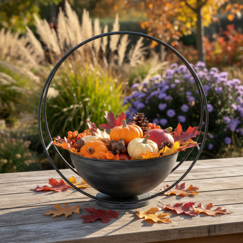 Product Decorative metal bowl with decorative ring, anthracite, Ø22.5cm, H33cm