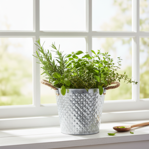 Zinc pot, diamond shape, with rope handles, whitewashed, Ø24.5cm H21cm | Floristik24.co.uk