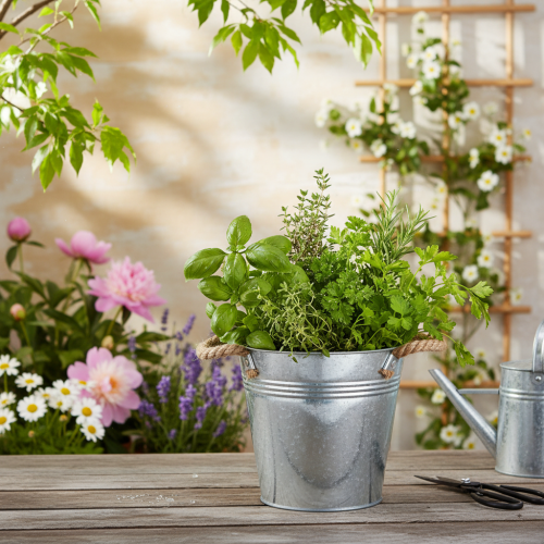 Decorative bucket flower pot metal with rope handles Ø20cm | Floristik24.co.uk