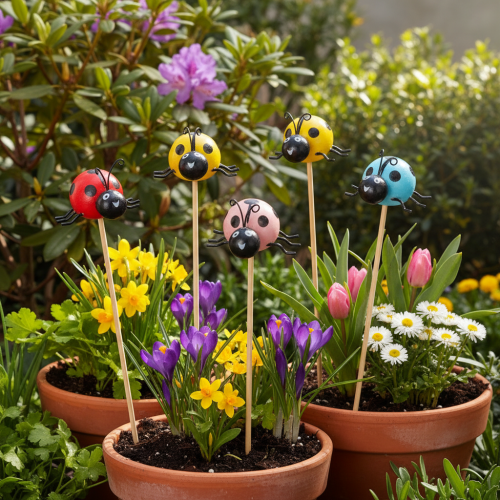 Product Ladybug decorative figures for flower pots and flower arrangements for spring decoration, 32cm, 16 pieces