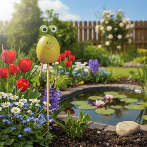Product Frog garden stakes for decorating plant pots in spring or summer, 34cm, 6 pieces
