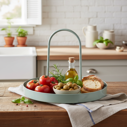 Product Decorative tray for use in the kitchen and to decorate the dining table, high handle, 18cm