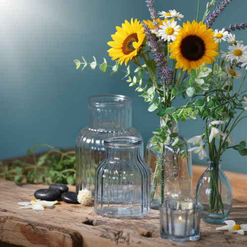 Product Flower vases glass grooves design blue Ø11cm H14.5cm 2pcs