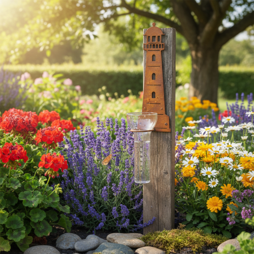 Product Rain gauge lighthouse rust look – Decorative rainfall gauge for garden and fence 41cm rust