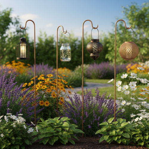 Product Rod with hook, rust-colored decorative garden metal decoration, 80cm high, 3 pieces
