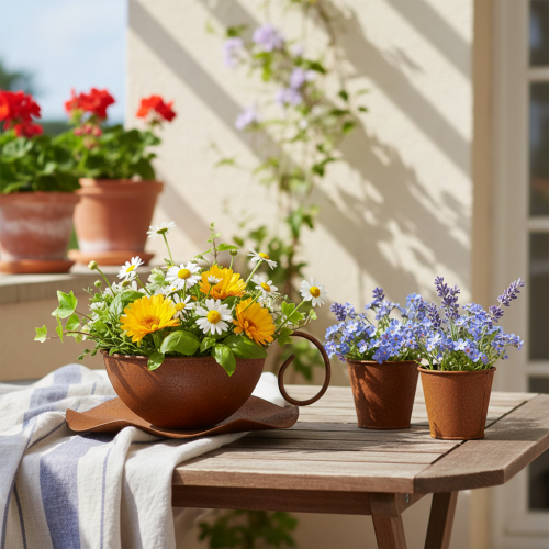 Planting cup with saucer, plant pot, rust finish, Ø19.5cm, H8cm | Floristik24.co.uk