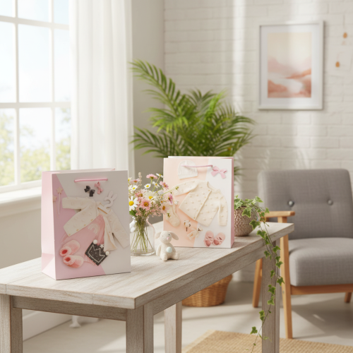 Baby Girl Gift Bags – Paper Baby Shower and Christening Gift Bags, Pink and Peach, Set of 2 (23×18 cm) | Floristik24.co.uk