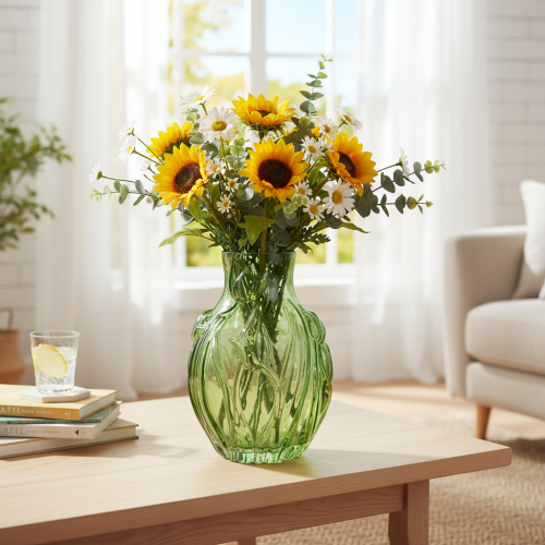 Glass vase with embossed tulip design for interior decoration, 22.5cm | Floristik24.co.uk