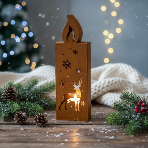 Christmas tealight holder, rusted metal candle holder, deer, 45x14cm | Floristik24.co.uk