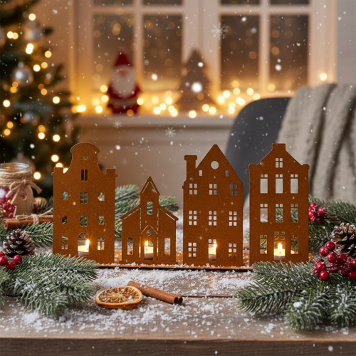 Candlestick Christmas lights Decoration Houses Rust 52×12cm | Floristik24.co.uk
