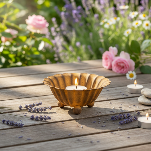 Vintage tealight holder, small bowl, rust-colored metal, Ø10cm, H4.5cm | Floristik24.co.uk