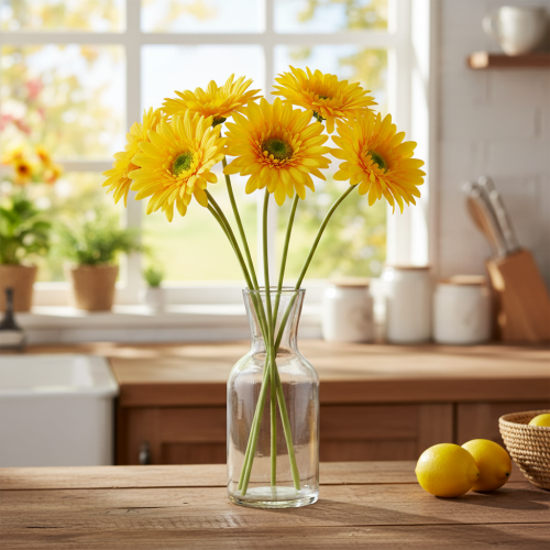 Artificial Gerbera Flowers, Sunny Yellow, Garden Flower, 47cm, 6 Pieces | Floristik24.co.uk