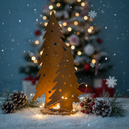 Christmas tree lantern, metal decoration in a rustic finish, Christmas H46cm W25.5cm | Floristik24.co.uk