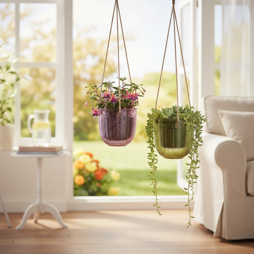 Glass flower pot/hanging lantern, purple/green, 14cm, 2 pieces | Floristik24.co.uk