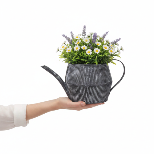 Vintage decorative metal jug, black with grooves, 12.5cm, retro style | Floristik24.co.uk