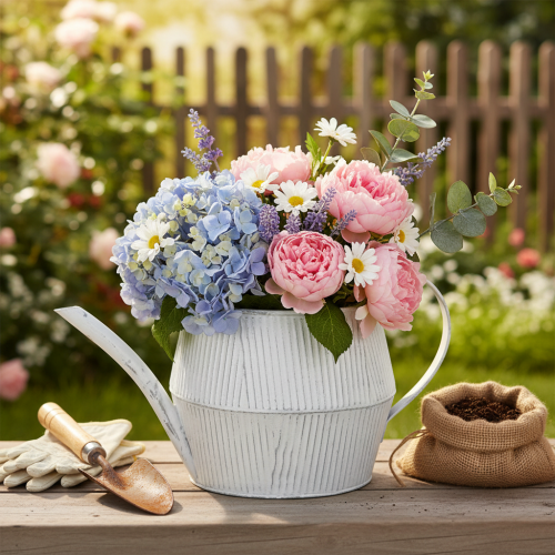 Decorative metal jug, white, vintage shabby chic, 28cm | Floristik24.co.uk