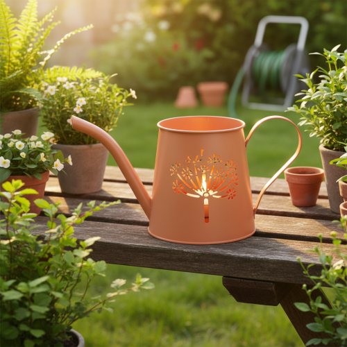 Metal decorative watering cans, orange dandelion design, tealight holders, 12cm, 2 pieces | Floristik24.co.uk