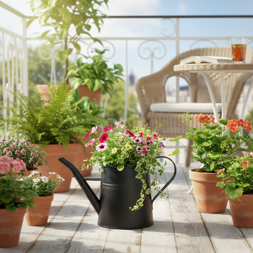 Stylish small decorative watering can, black metal, 30x13x17cm, 1.7l, planter, apartment/balcony decoration | Floristik24.co.uk