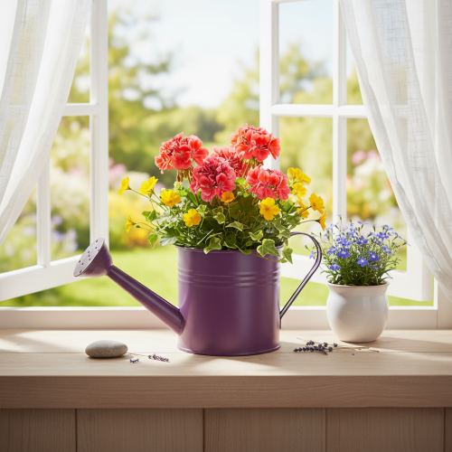 Decorative watering can, purple metal planter, Ø13.5cm H12.5cm | Floristik24.co.uk