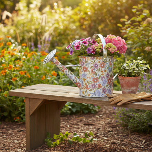 Decorative metal watering can, vintage planter for flowers, Ø18cm | Floristik24.co.uk