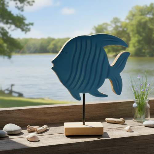 Wooden fish figurine, maritime decoration, handmade table decoration for living room, 22cm | Floristik24.co.uk