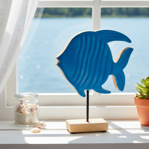 Wooden fish figurine, maritime decoration, handmade table decoration for living room, 22cm | Floristik24.co.uk