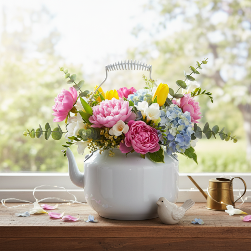 Decorative metal teapot with vintage look for flower arrangements | Floristik24.co.uk