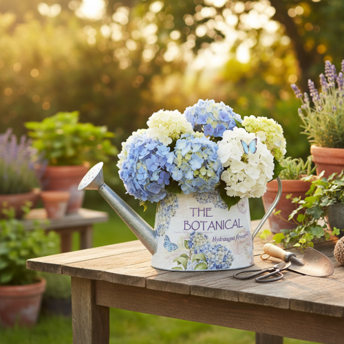 Decorative Watering Can Hydrangea Metal Vintage Flowers 30x11x14.5cm | Floristik24.co.uk