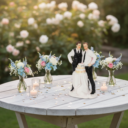 Cake topper of a male couple with cake, 16.5cm | Floristik24.co.uk