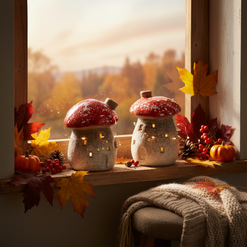 Mushroom House Light House Decorative Figurine Fly Agaric with Chimney 10cm 2pcs | Floristik24.co.uk