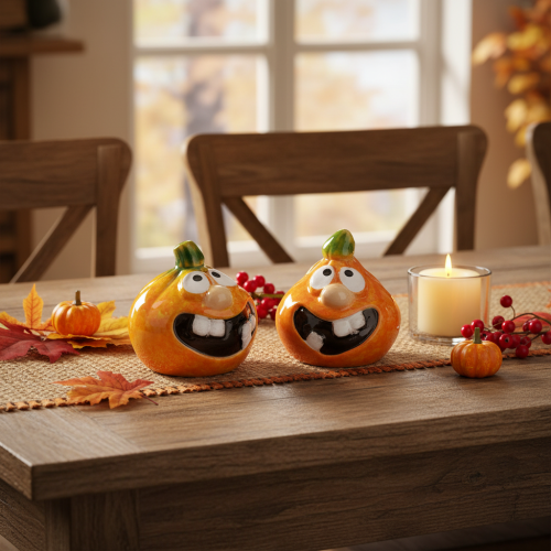 Decorative pumpkin figurine as a fun autumn decoration, 6cm, 2 pieces | Floristik24.co.uk