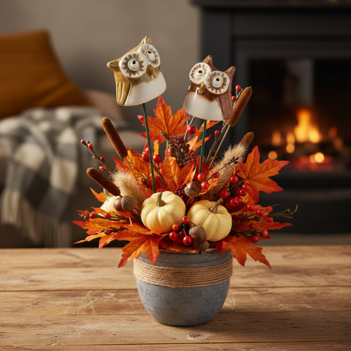 Ceramic owl stake decorative figure for plants 26cm 2pcs | Floristik24.co.uk