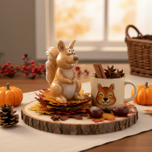 Sitting squirrel figurine for autumn decoration, 10cm | Floristik24.co.uk