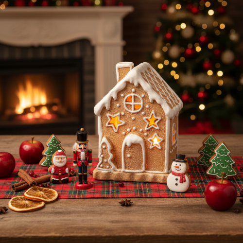 Gingerbread house tealight holder for standing and decorating, 13cm | Floristik24.co.uk