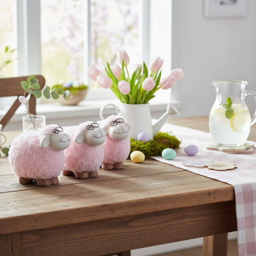 Pink sheep with glasses and fur ceramic 10.5×5.5×9cm 3pcs | Floristik24.co.uk