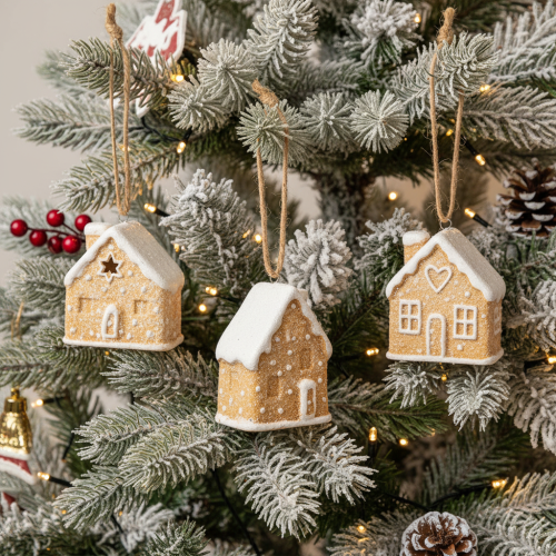 Gingerbread House Ceramic Hanging Decoration Winter Christmas Decoration 6cm 3pcs | Floristik24.co.uk