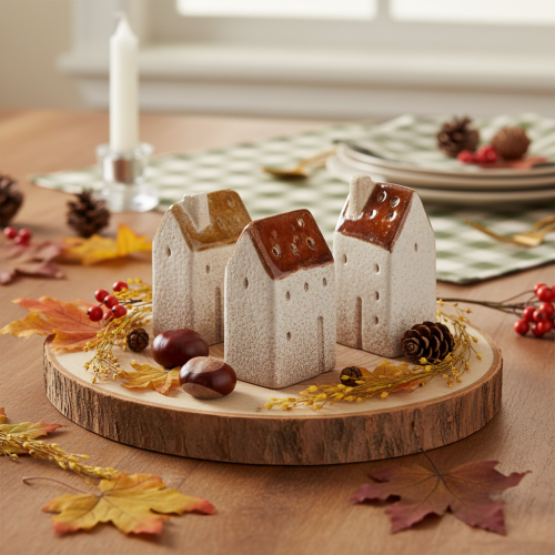 Decorative ceramic miniature houses set, table decoration, 9cm, 3 pieces | Floristik24.co.uk