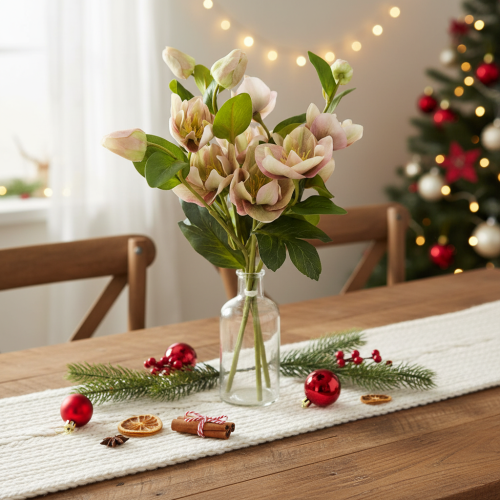 Christmas rose artificial flower decoration, 30cm bunch of 4 pieces | Floristik24.co.uk