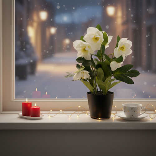 Artificial Christmas rose, potted plant, table decoration, 34cm | Floristik24.co.uk