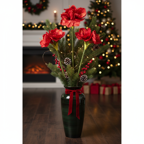 Artificial Amaryllis flower, red, long stem, for vase and arrangement, 77cm | Floristik24.co.uk