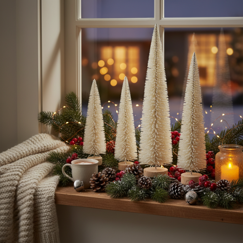 Decorative Christmas tree with wooden base for winter decoration, 40cm, 3 pieces | Floristik24.co.uk