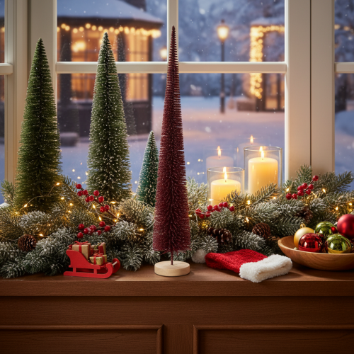 Product Decorative Christmas tree, slim tree figure on a wooden base, 60cm