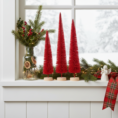 Decorative narrow Christmas tree, artificial Christmas tree on wooden base, 40cm, 3 pieces | Floristik24.co.uk