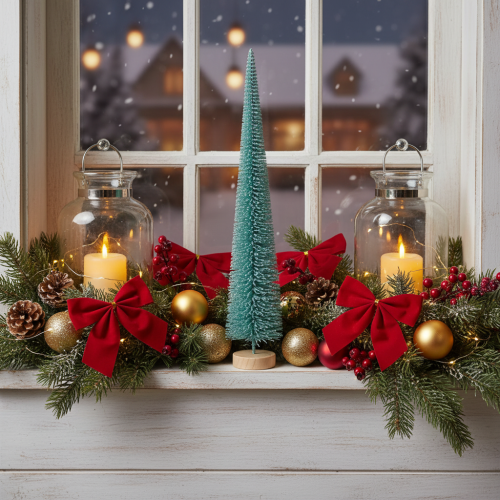 Artificial Christmas tree, slim, with wooden base, 40cm | Floristik24.co.uk