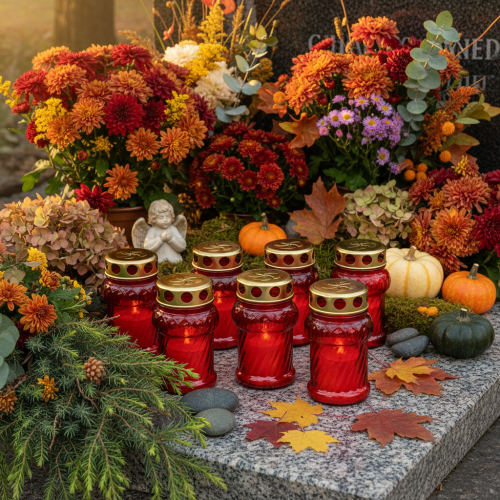 Grave candle for autumnal grave decoration for All Saints' Day and the Sunday of the Dead, 13cm, 8 pieces | Floristik24.co.uk