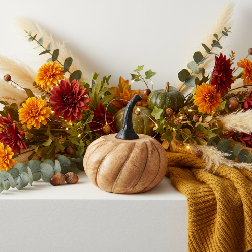 Wooden pumpkin with metal handle natural black Ø12cm H13cm | Floristik24.co.uk